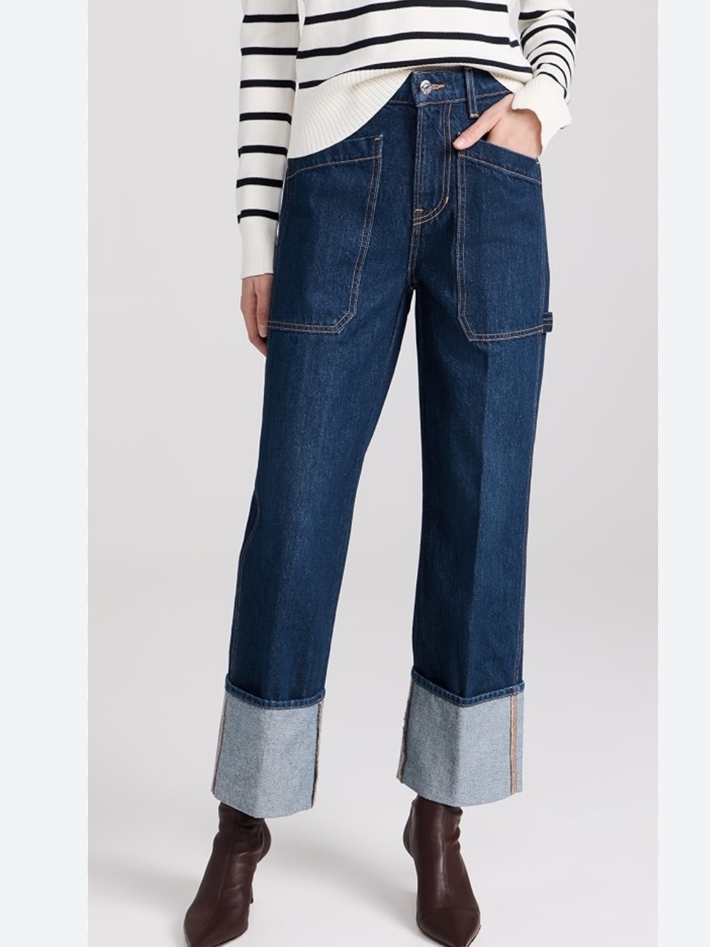 Veronica Beard Jeans Dylan High Rise Straight Leg Cuffed Jeans Size 28